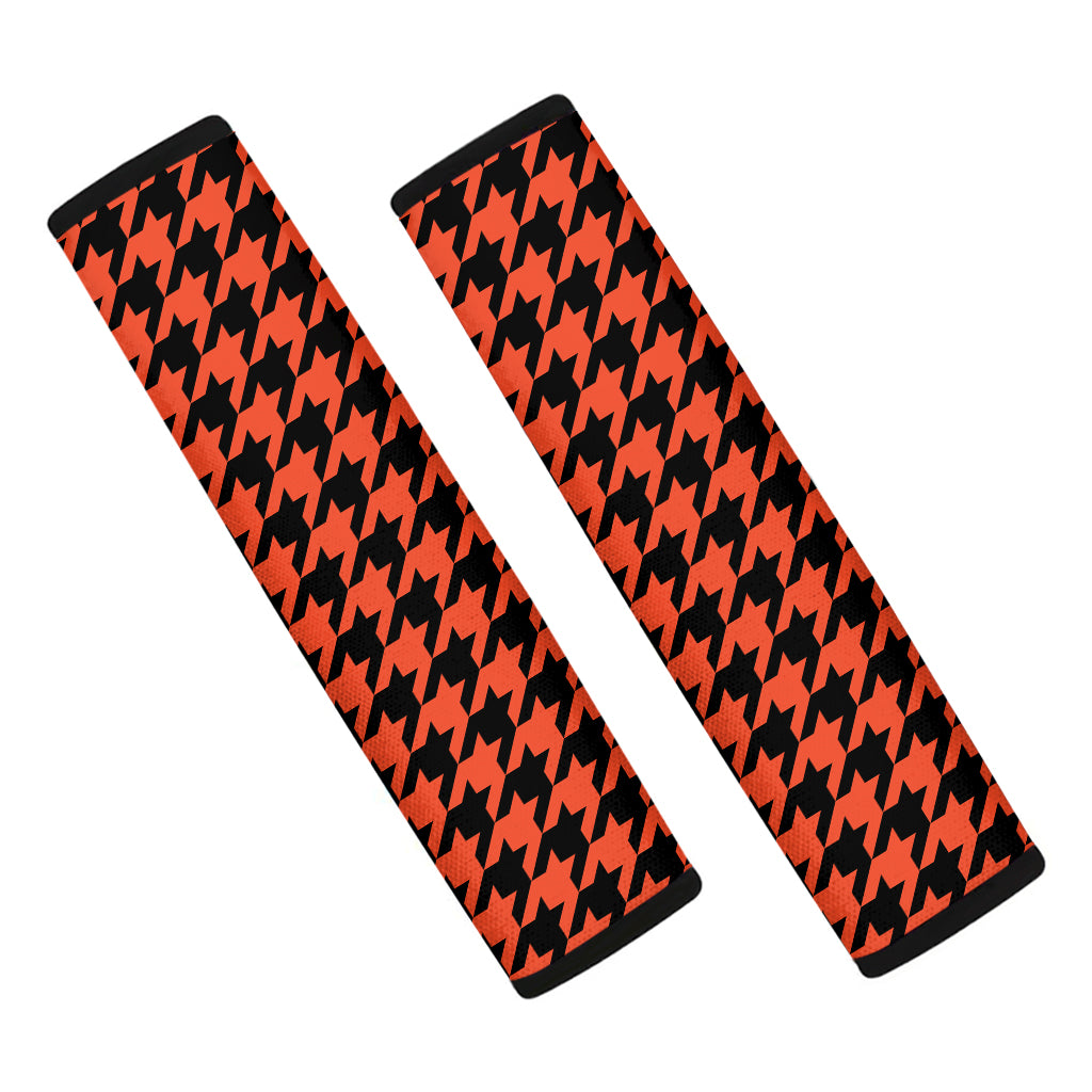 Orange And Black Houndstooth Print Car Seat Belt Covers