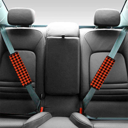 Orange And Black Houndstooth Print Car Seat Belt Covers