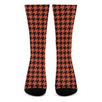 Orange And Black Houndstooth Print Crew Socks