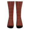 Orange And Black Houndstooth Print Crew Socks