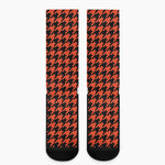 Orange And Black Houndstooth Print Crew Socks