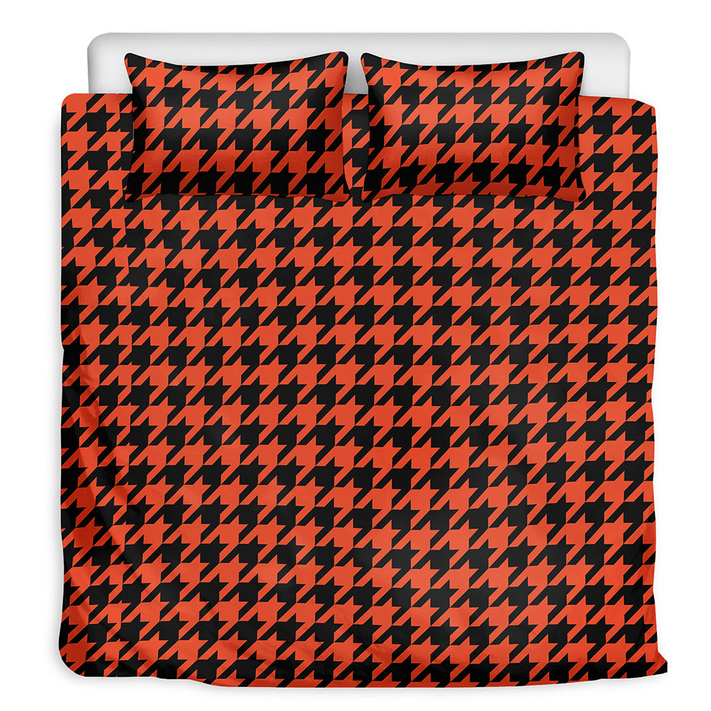 Orange And Black Houndstooth Print Duvet Cover Bedding Set