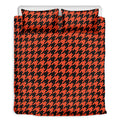 Orange And Black Houndstooth Print Duvet Cover Bedding Set