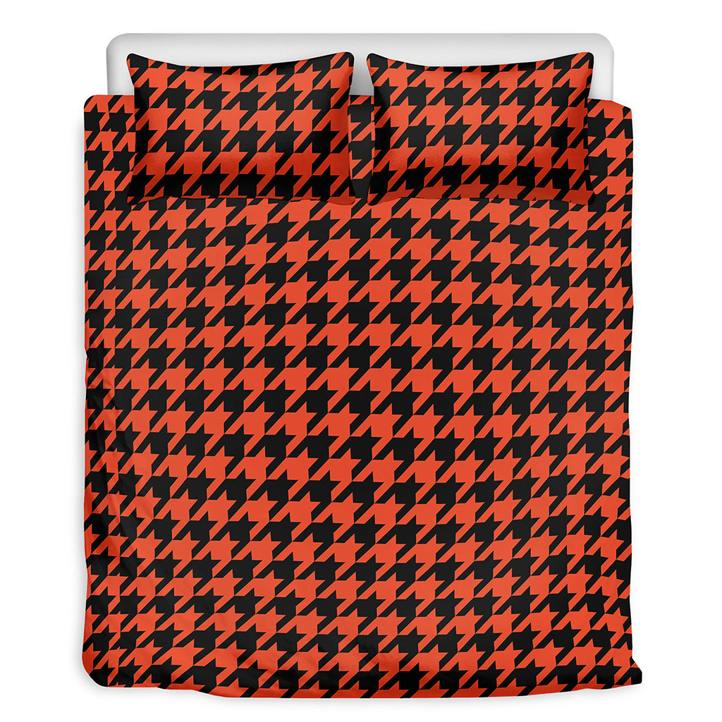 Orange And Black Houndstooth Print Duvet Cover Bedding Set