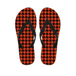 Orange And Black Houndstooth Print Flip Flops