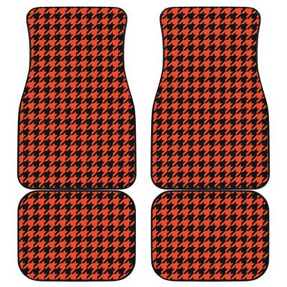 Orange And Black Houndstooth Print Front and Back Car Floor Mats