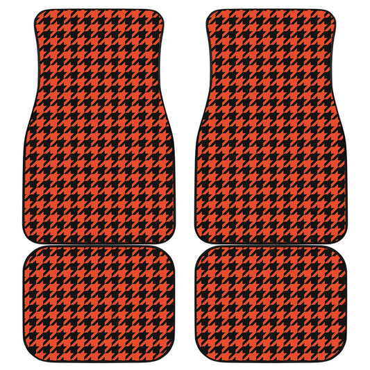 Orange And Black Houndstooth Print Front and Back Car Floor Mats
