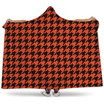 Orange And Black Houndstooth Print Hooded Blanket