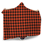 Orange And Black Houndstooth Print Hooded Blanket