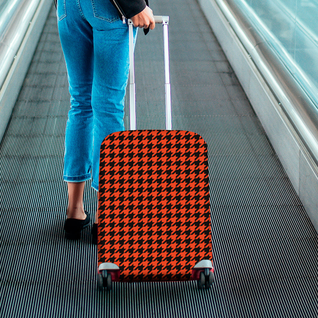 Orange And Black Houndstooth Print Luggage Cover