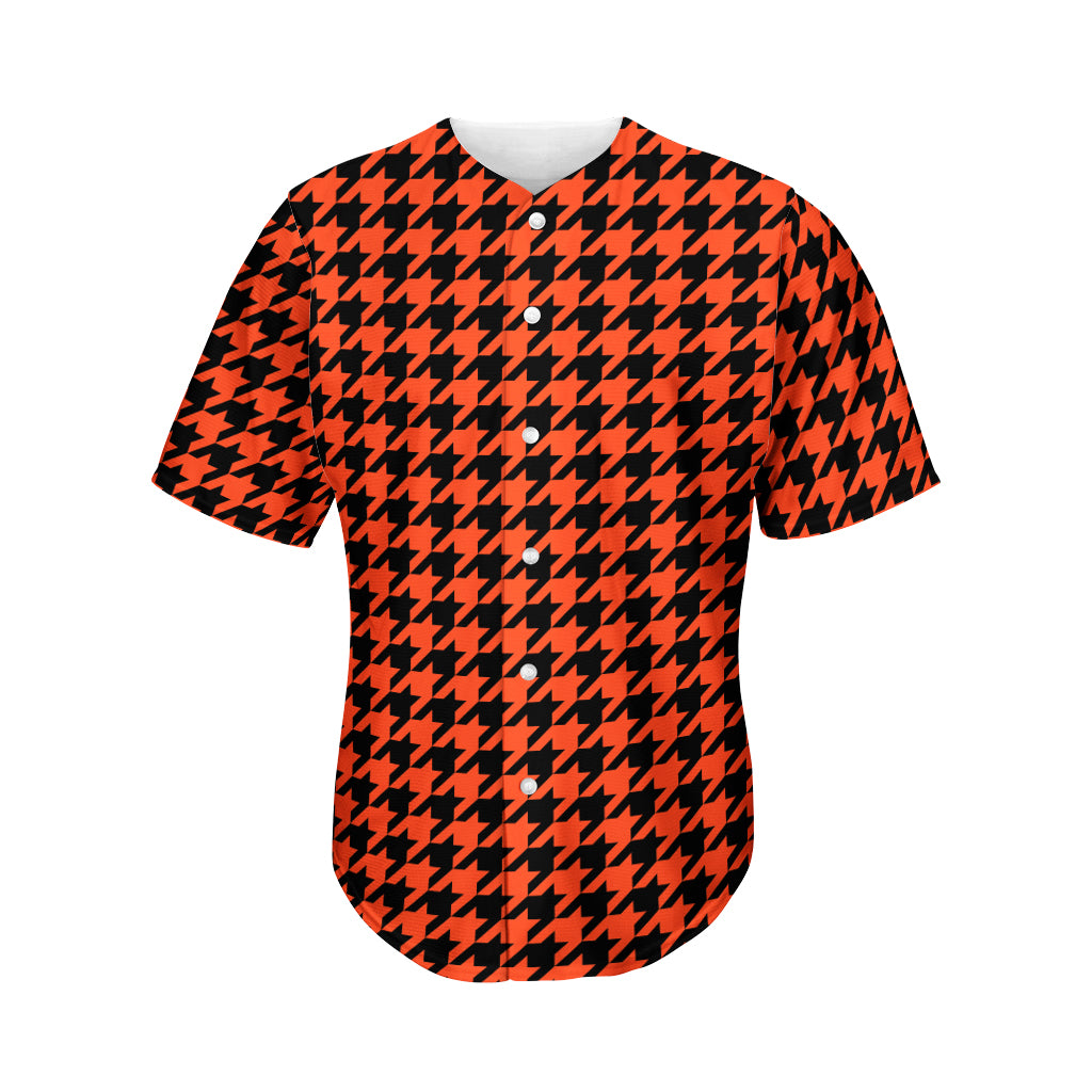 Orange And Black Houndstooth Print Men's Baseball Jersey