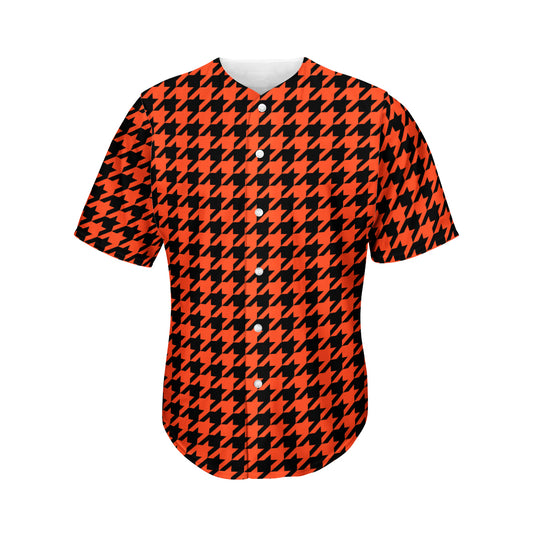 Orange And Black Houndstooth Print Men's Baseball Jersey
