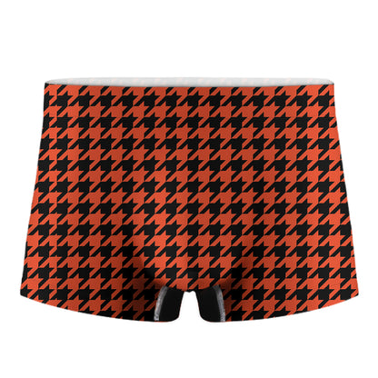 Orange And Black Houndstooth Print Men's Boxer Briefs
