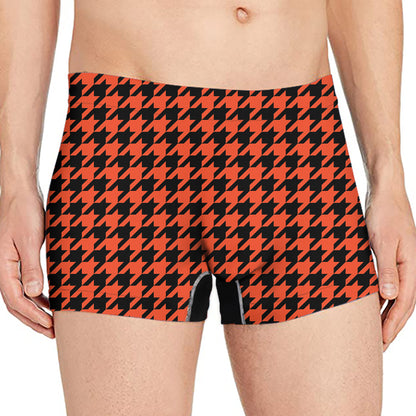 Orange And Black Houndstooth Print Men's Boxer Briefs