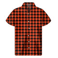 Orange And Black Houndstooth Print Men's Short Sleeve Shirt