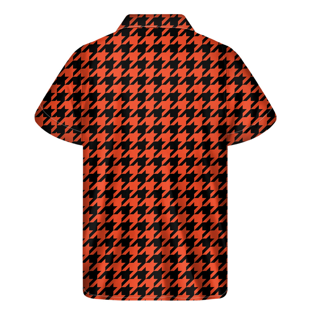 Orange And Black Houndstooth Print Men's Short Sleeve Shirt