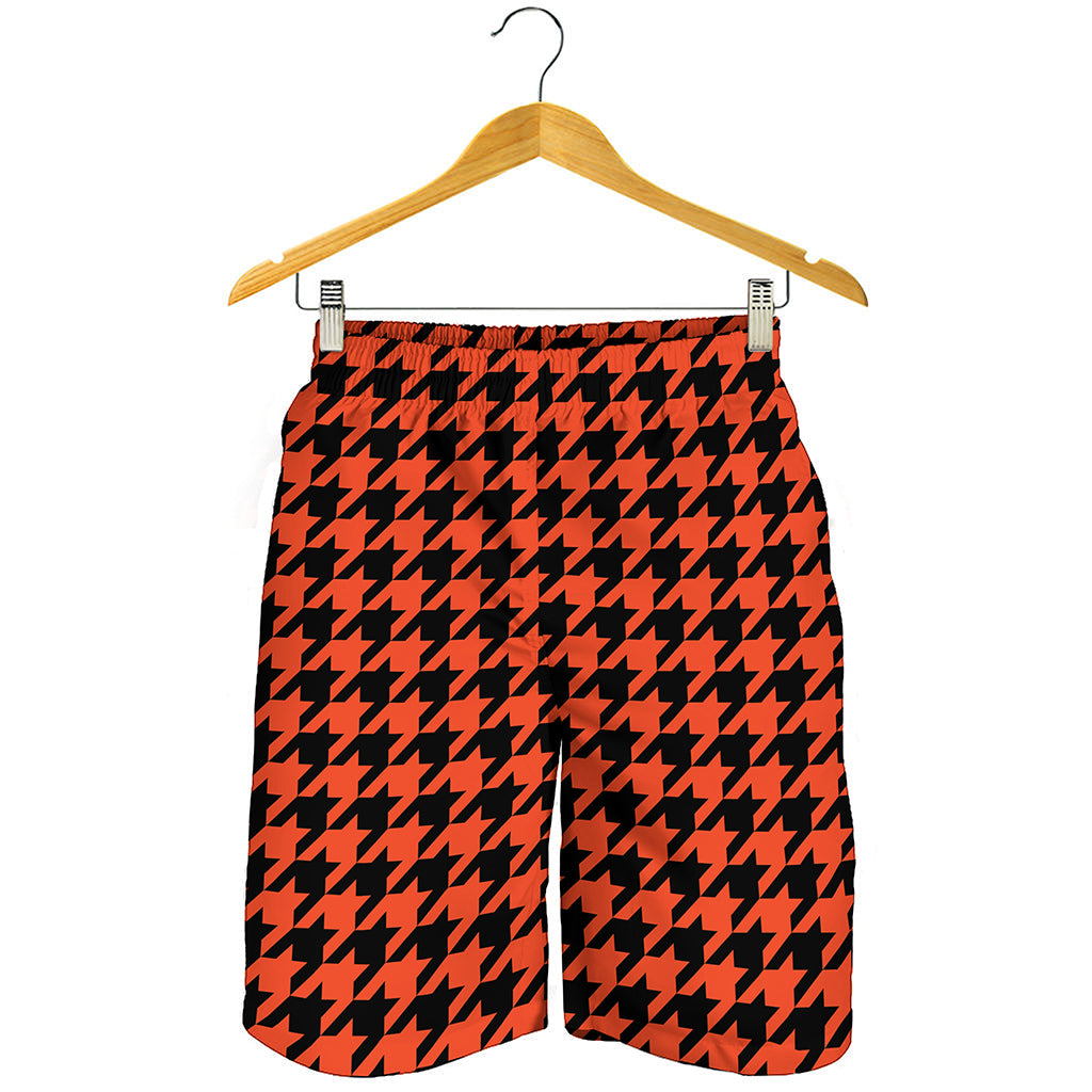 Orange And Black Houndstooth Print Men's Shorts