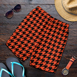 Orange And Black Houndstooth Print Men's Shorts