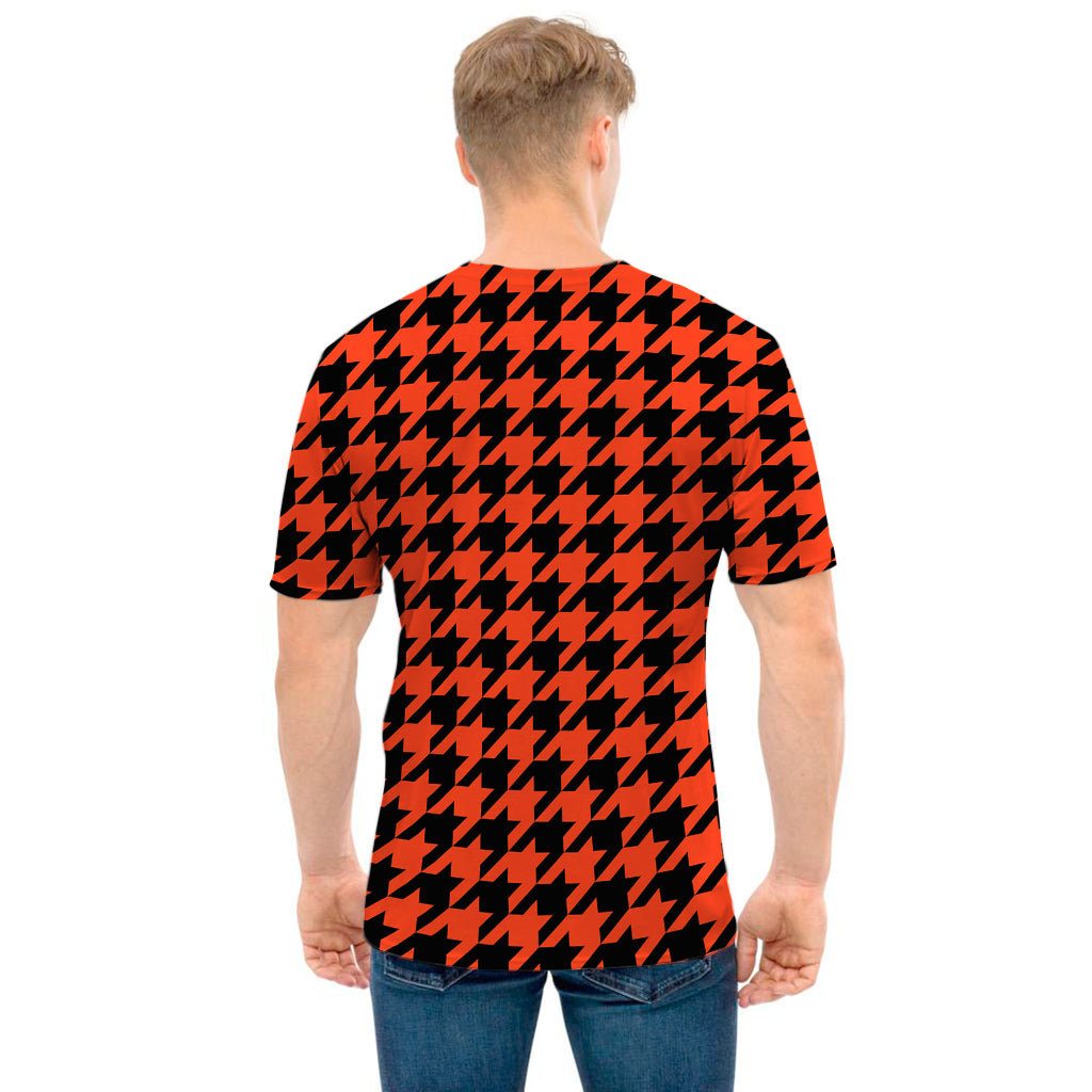 Orange And Black Houndstooth Print Men's T-Shirt