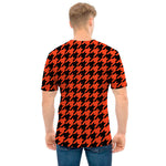 Orange And Black Houndstooth Print Men's T-Shirt