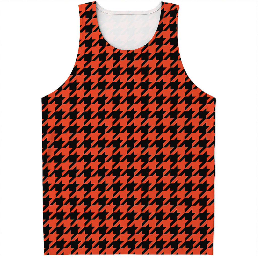Orange And Black Houndstooth Print Men's Tank Top