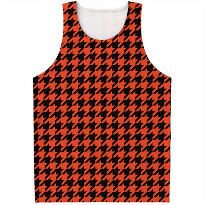 Orange And Black Houndstooth Print Men's Tank Top