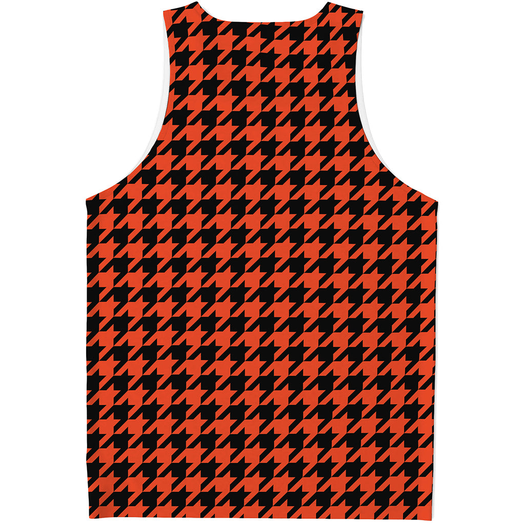 Orange And Black Houndstooth Print Men's Tank Top