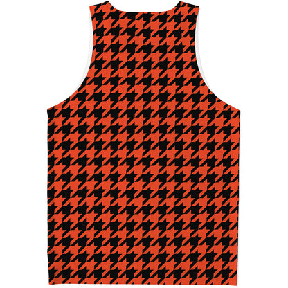 Orange And Black Houndstooth Print Men's Tank Top