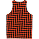 Orange And Black Houndstooth Print Men's Tank Top