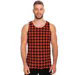 Orange And Black Houndstooth Print Men's Tank Top