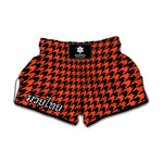 Orange And Black Houndstooth Print Muay Thai Boxing Shorts