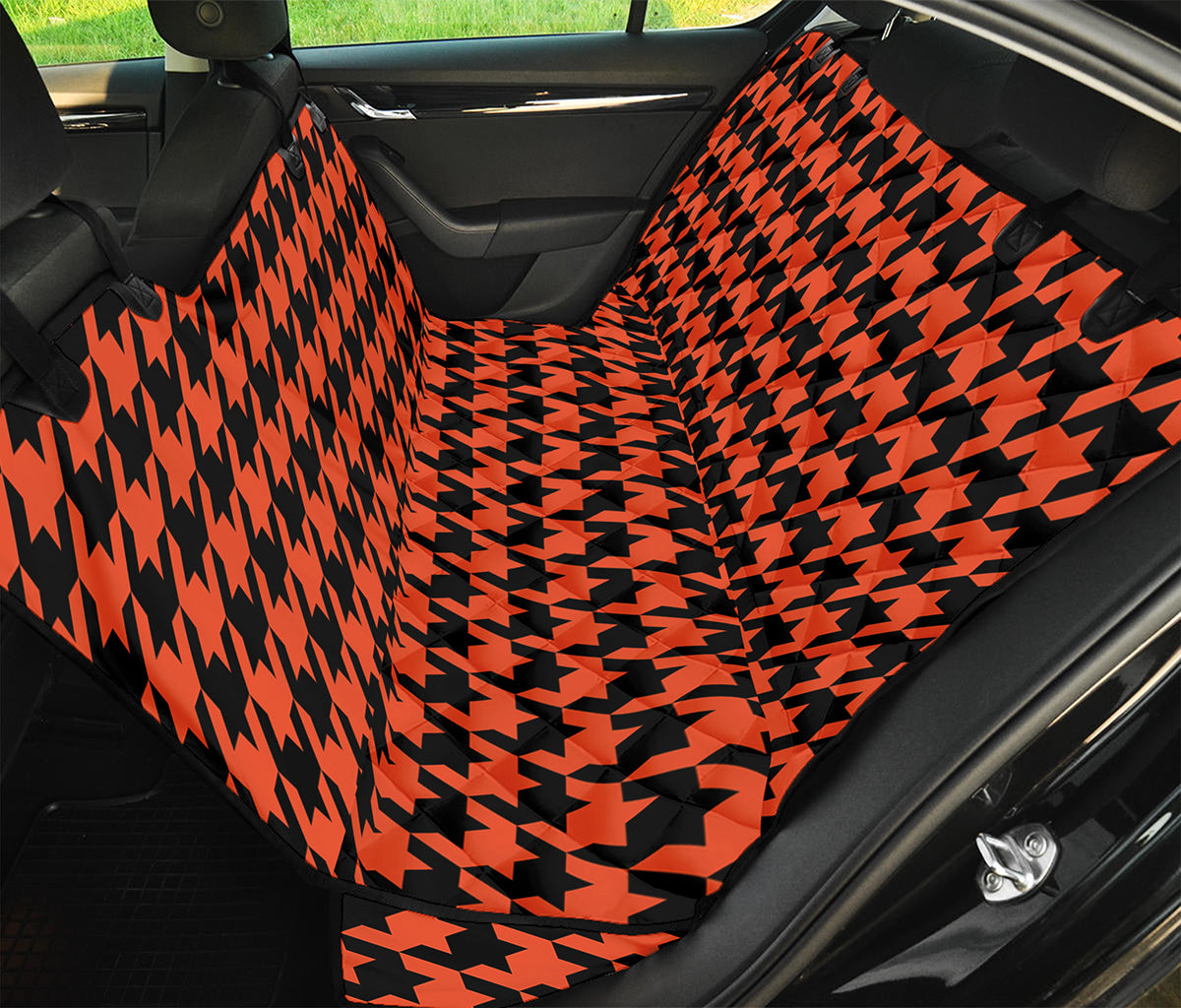 Orange And Black Houndstooth Print Pet Car Back Seat Cover