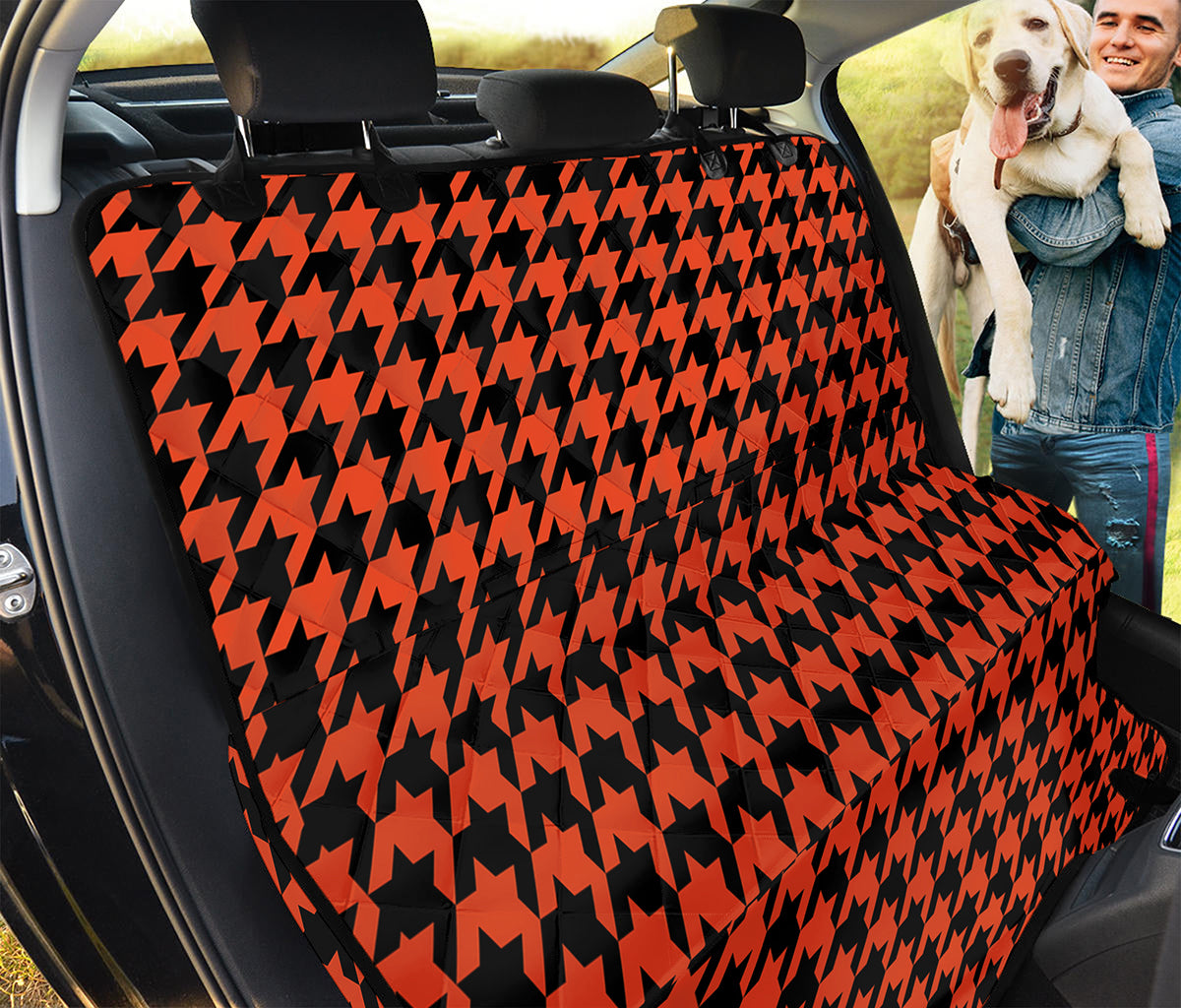 Orange And Black Houndstooth Print Pet Car Back Seat Cover