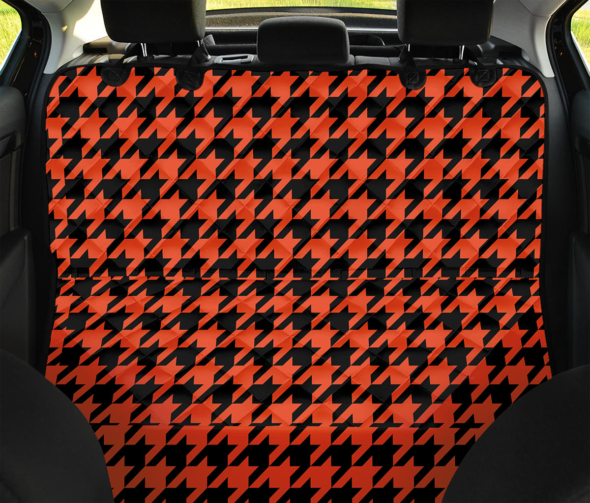 Orange And Black Houndstooth Print Pet Car Back Seat Cover