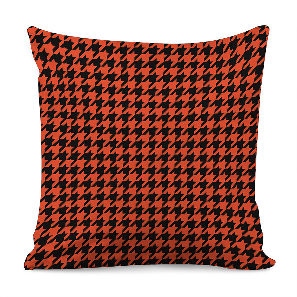 Orange And Black Houndstooth Print Pillow Cover