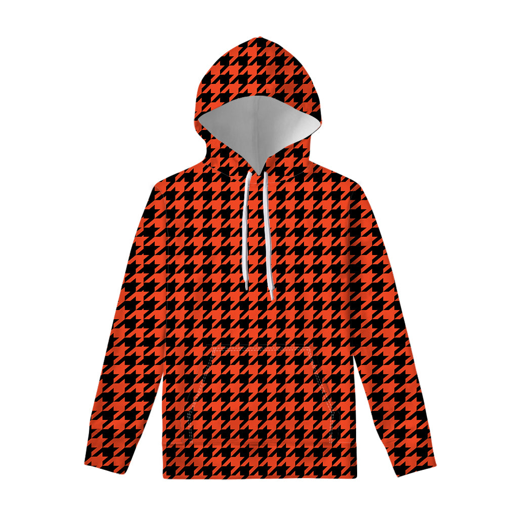 Orange And Black Houndstooth Print Pullover Hoodie