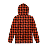 Orange And Black Houndstooth Print Pullover Hoodie