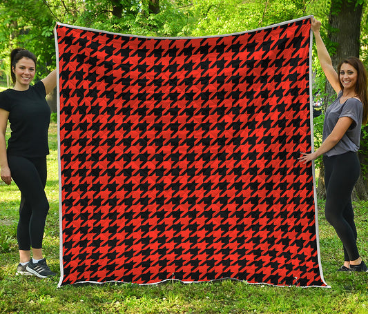 Orange And Black Houndstooth Print Quilt