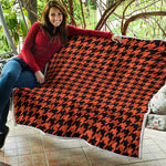Orange And Black Houndstooth Print Quilt