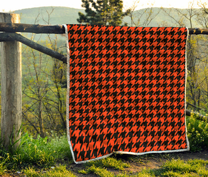 Orange And Black Houndstooth Print Quilt