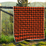 Orange And Black Houndstooth Print Quilt
