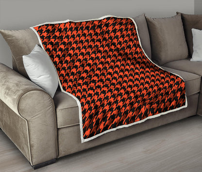 Orange And Black Houndstooth Print Quilt