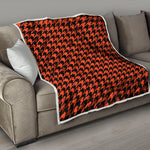 Orange And Black Houndstooth Print Quilt