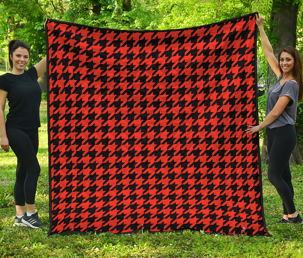 Orange And Black Houndstooth Print Quilt