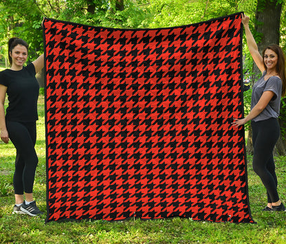 Orange And Black Houndstooth Print Quilt