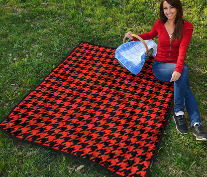 Orange And Black Houndstooth Print Quilt