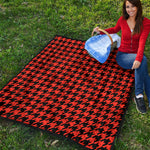 Orange And Black Houndstooth Print Quilt
