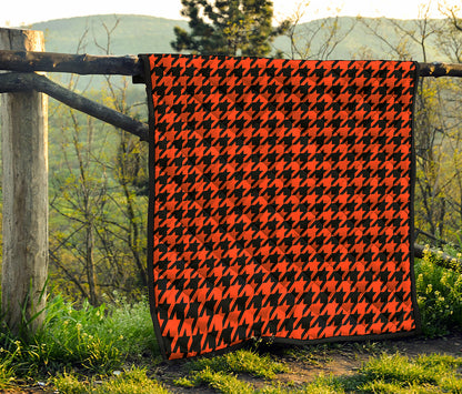 Orange And Black Houndstooth Print Quilt