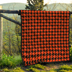 Orange And Black Houndstooth Print Quilt