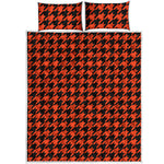 Orange And Black Houndstooth Print Quilt Bed Set